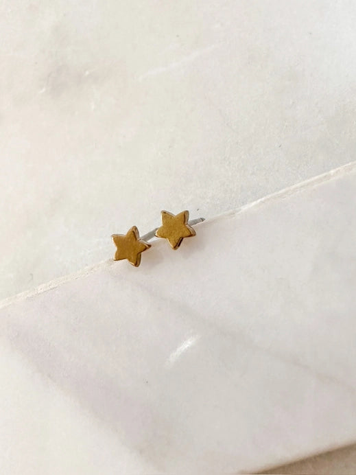 Dainty Brass Star Stud Earrings