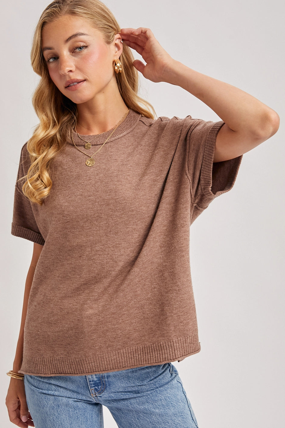 Crewneck Knit T-Shirt | Mocha