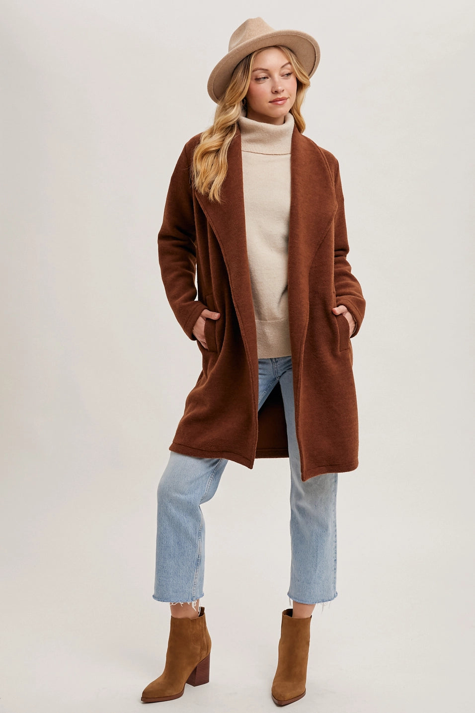 Open Front Knit Coat-Jacket | Chestnut