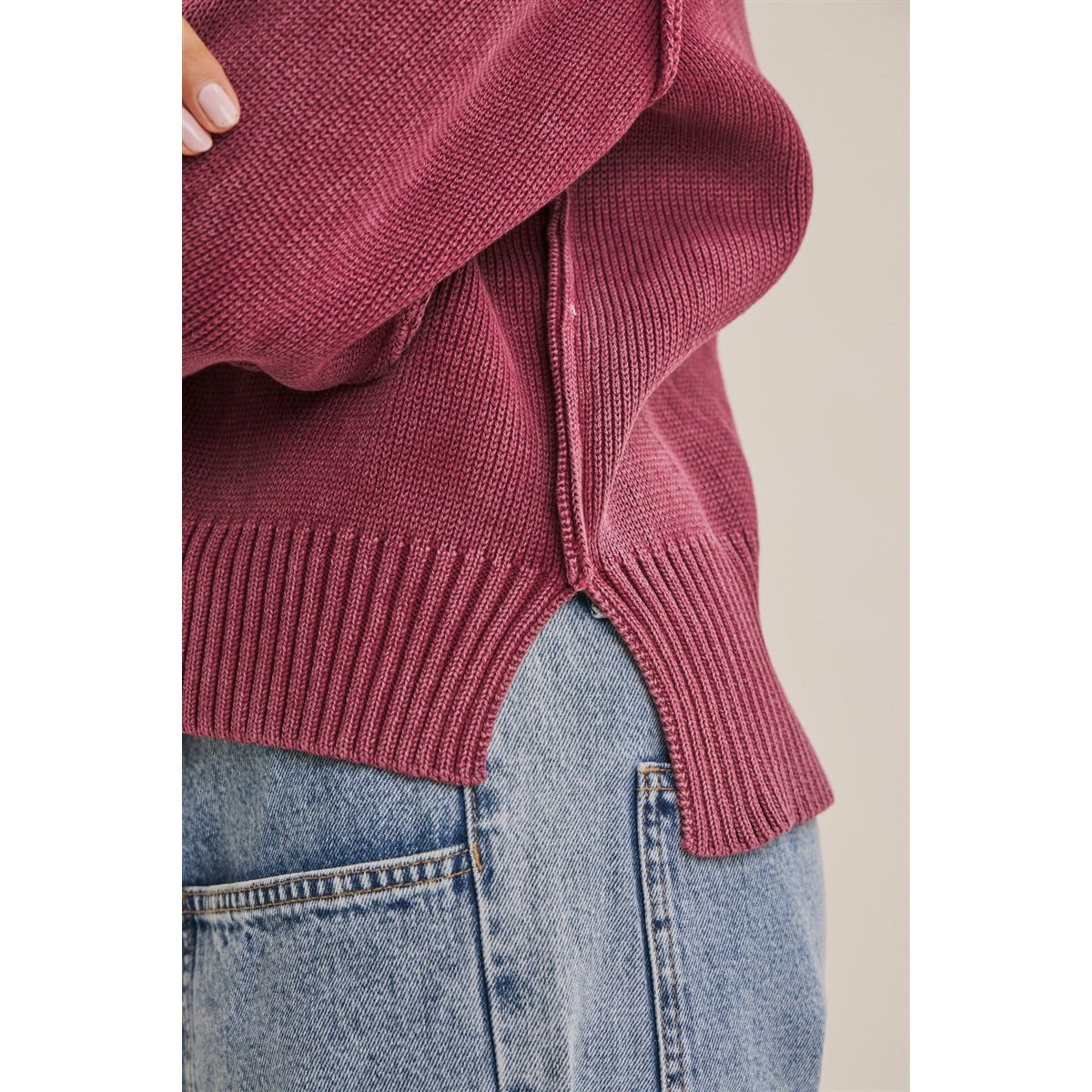 Mineral-Washed Cotton Sweater | Winter Berry