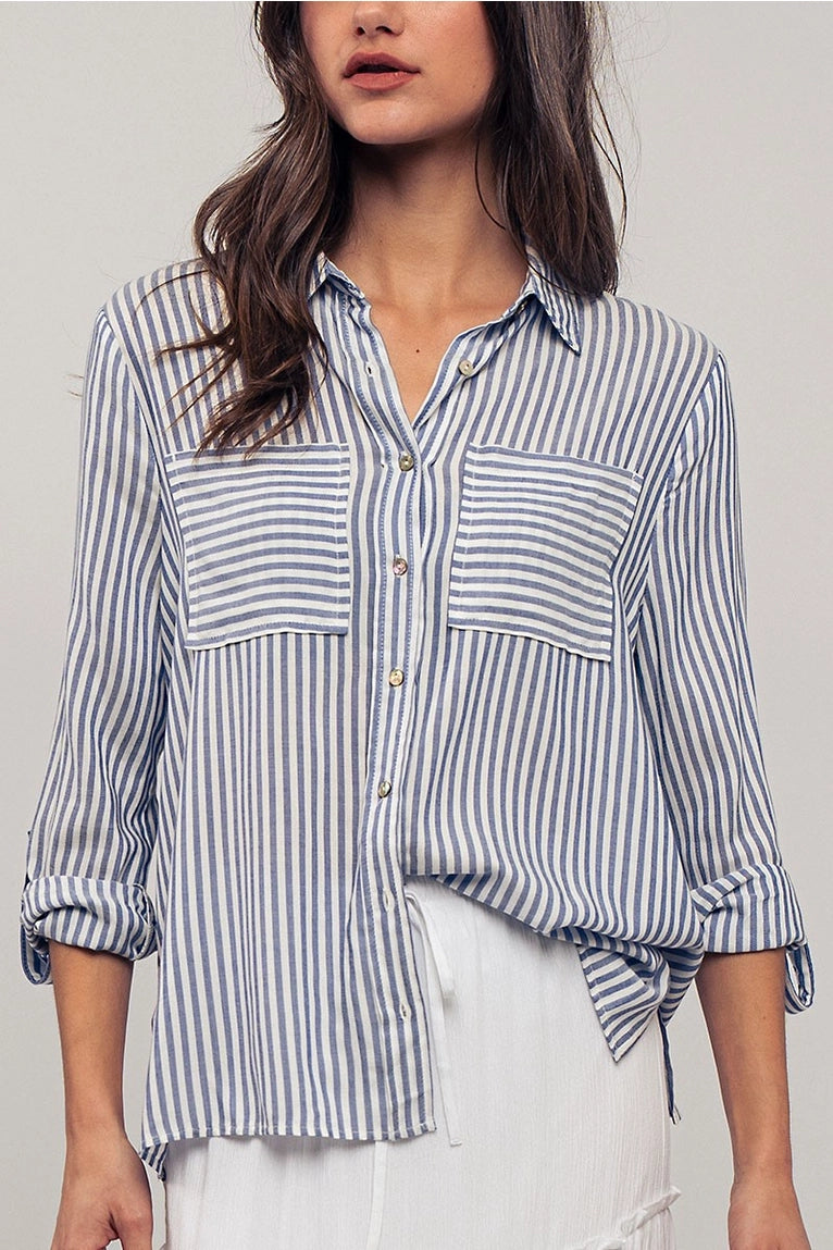 Relaxed Fit Striped Button Down Shirt