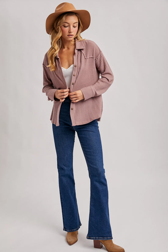 Brushed Waffle Button Up | Mauve
