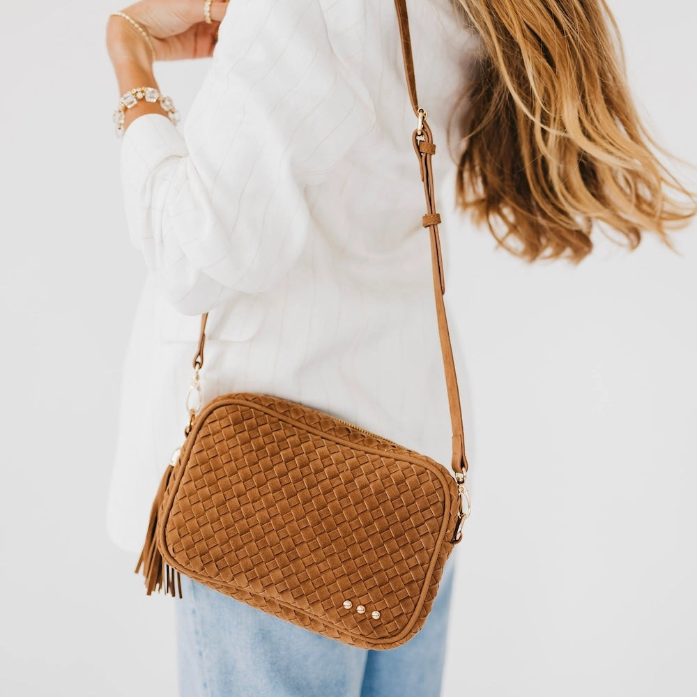Suede Woven Willow Camera Crossbody Bag