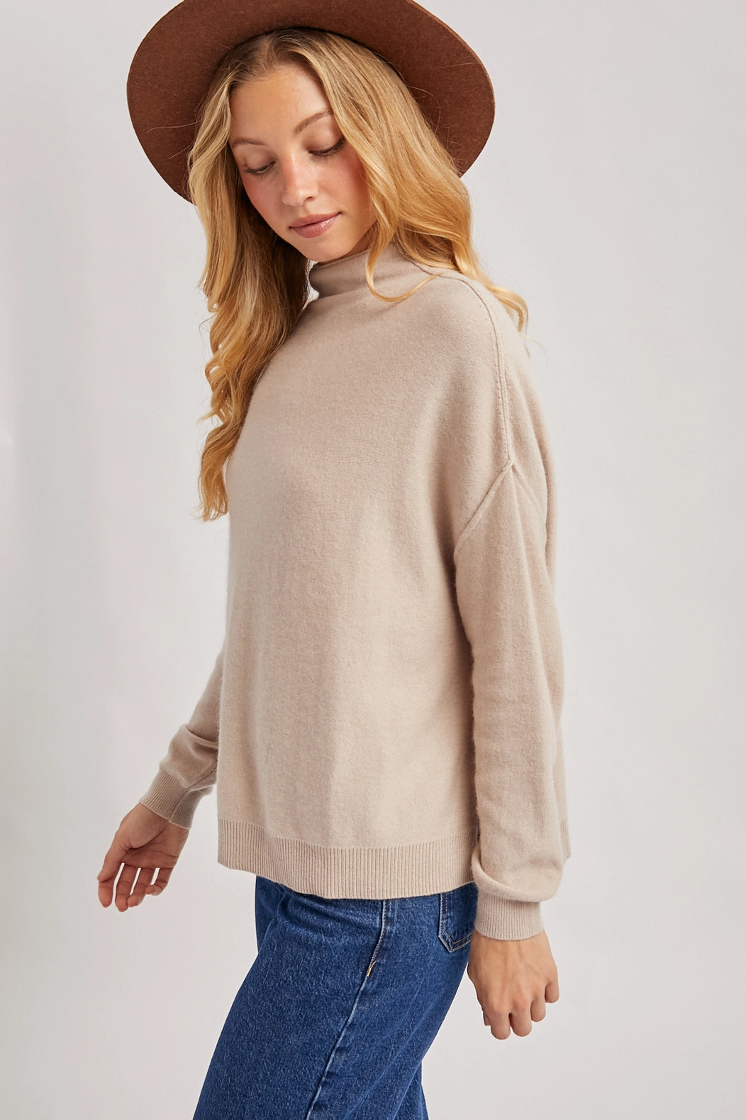 Oversized Slouch Neck Knit Sweater | Oatmeal