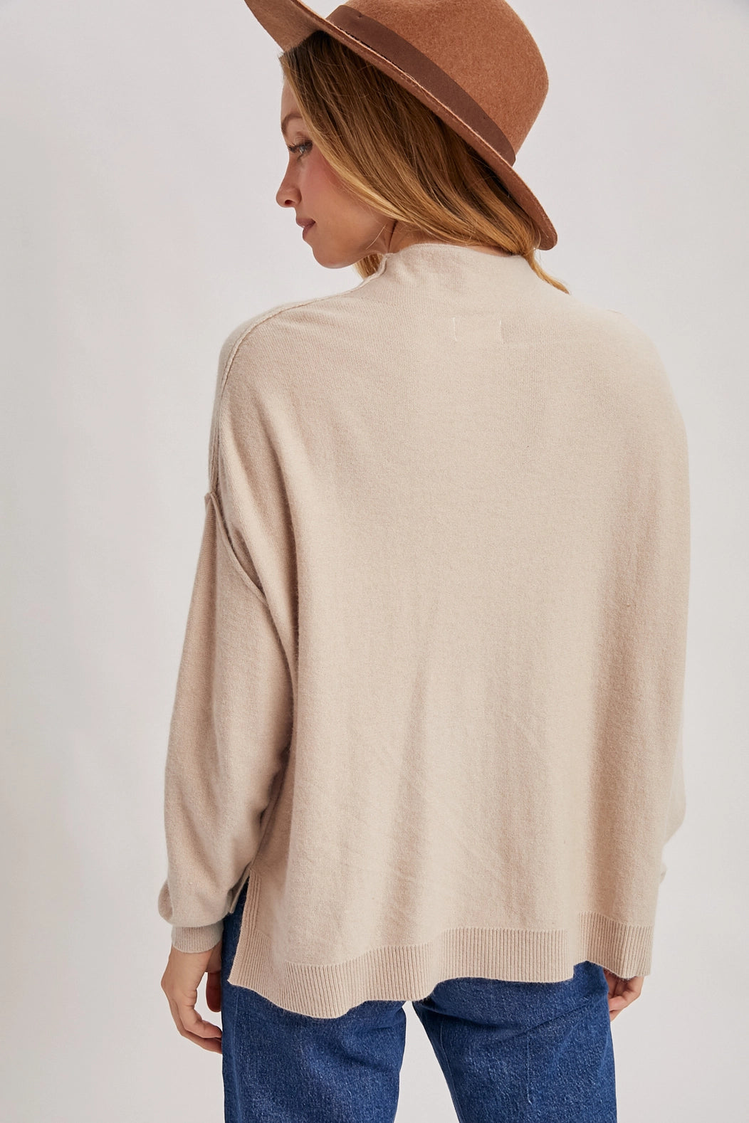 Oversized Slouch Neck Knit Sweater | Oatmeal
