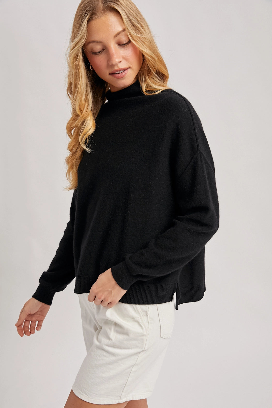 Oversized Slouch Neck Knit Sweater | Black