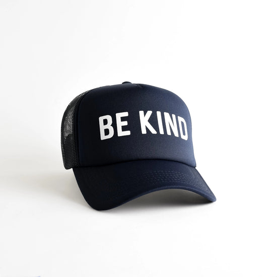 Load image into Gallery viewer, Be Kind Navy Trucker Hat
