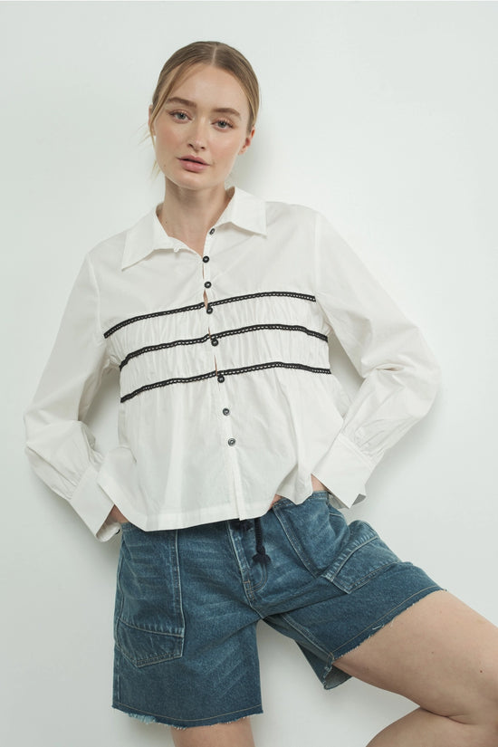 Contrast Lace Babydoll Button Down Shirt