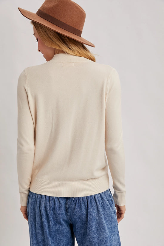 Ribbed Trim Mock Neck Knit Top