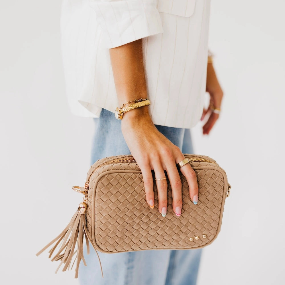 Suede Woven Willow Camera Crossbody Bag