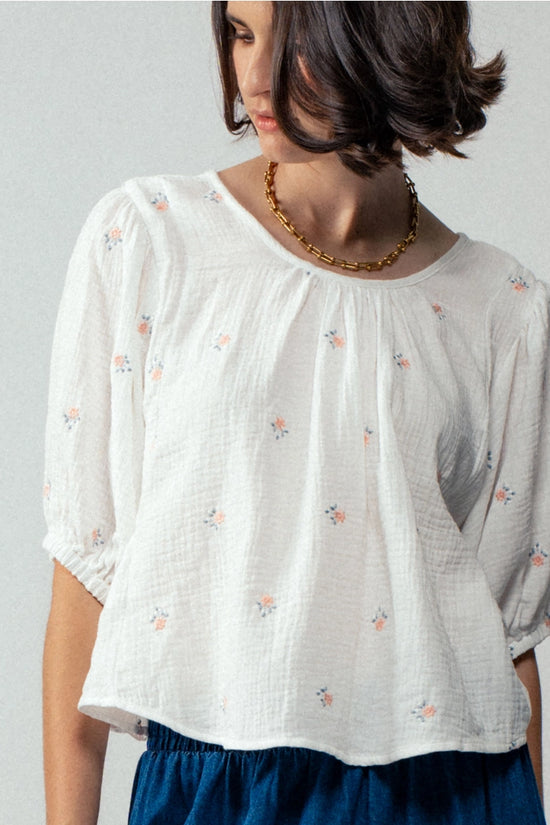 Floral Embroidered Gauze Blouse