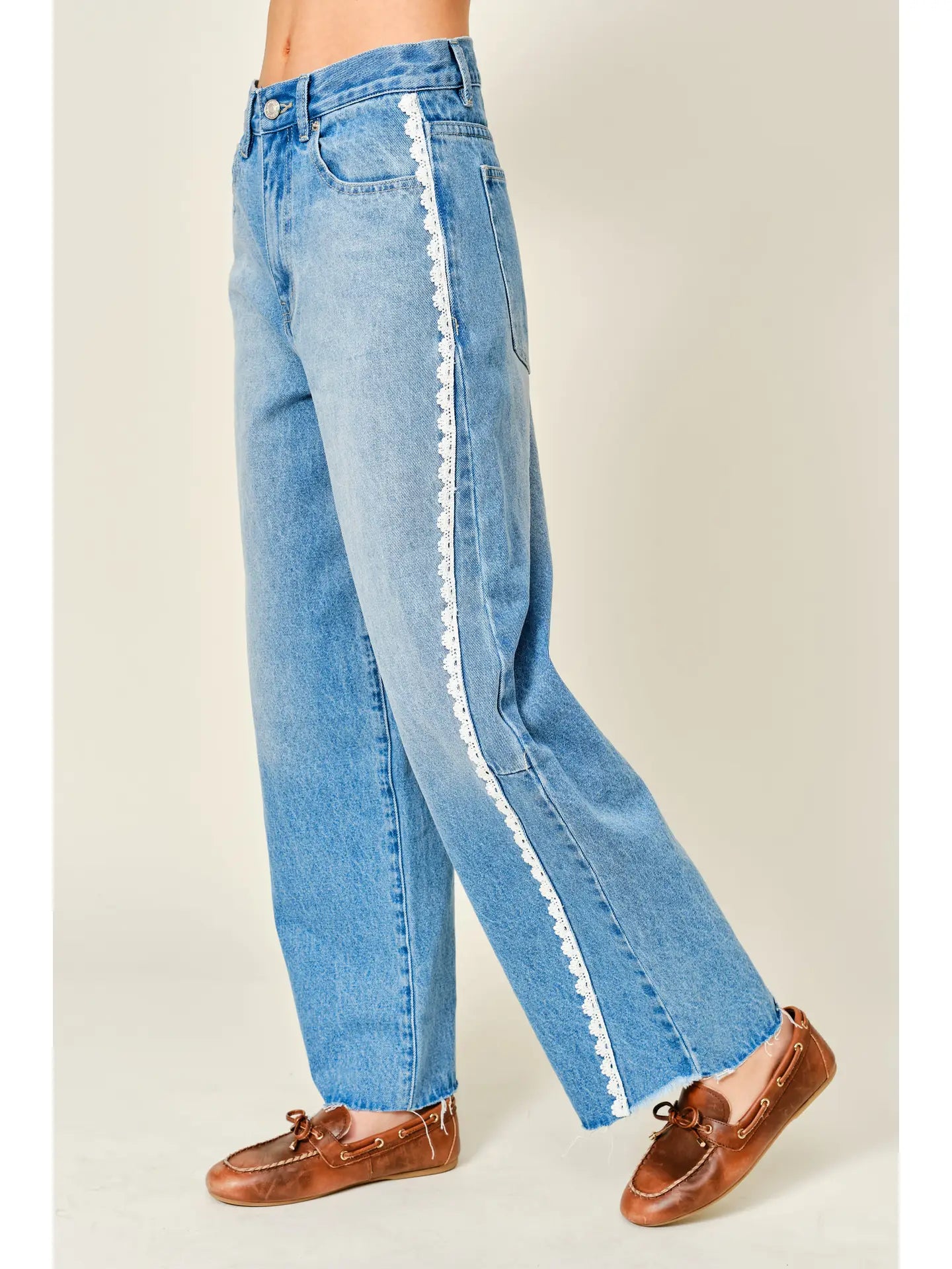 Lace Detail Barrel Denim Pants