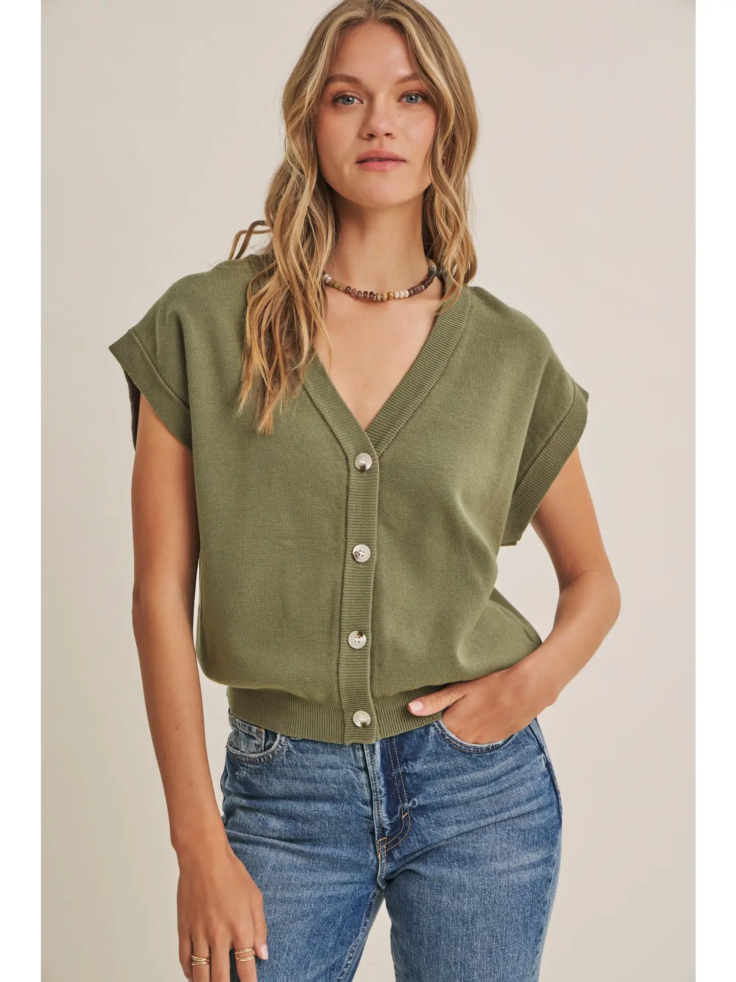 Olive Multi-Way Button-Down Sweater Vest