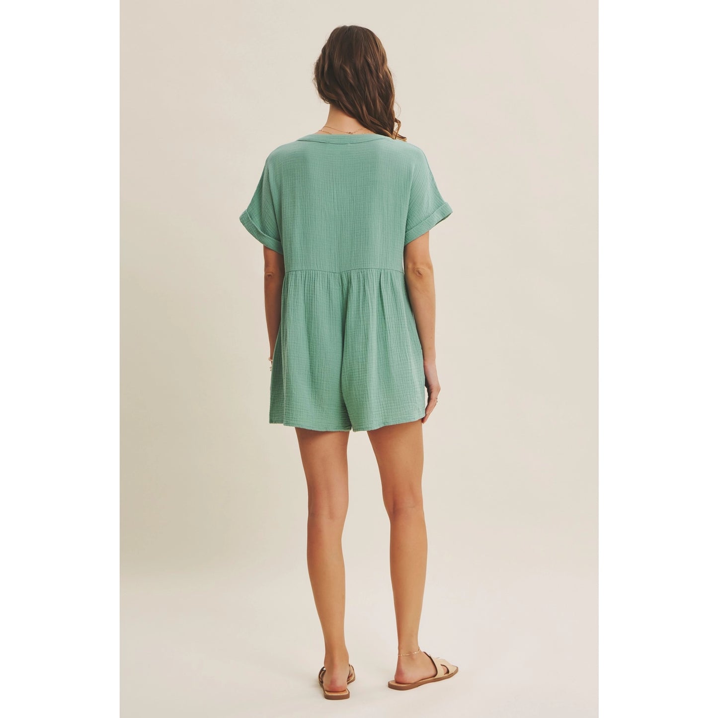 Cotton Gauze Oversized Romper | Spearmint