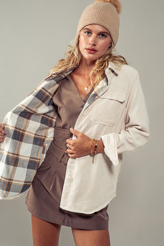 Plaid Lined Corduroy Shacket