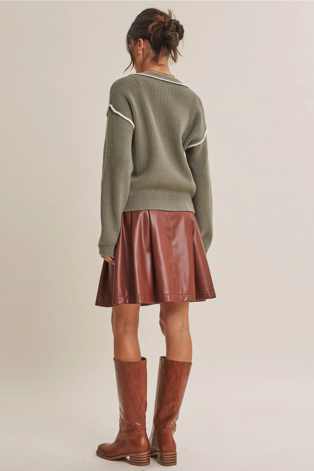 Contrast Stitch Button-Down Cardigan | Matcha