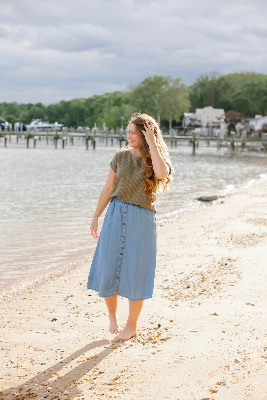Chambray Midi Skirt