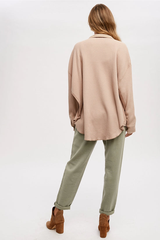 Oversized Waffle Knit Shacket - Latte
