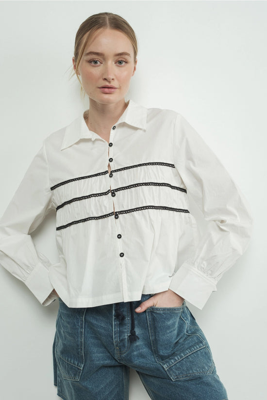 Contrast Lace Babydoll Button Down Shirt