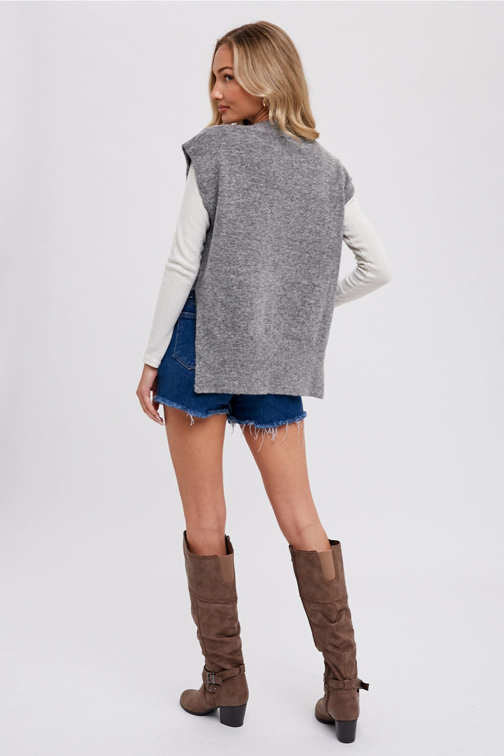 Oversized Knit Vest | Grey