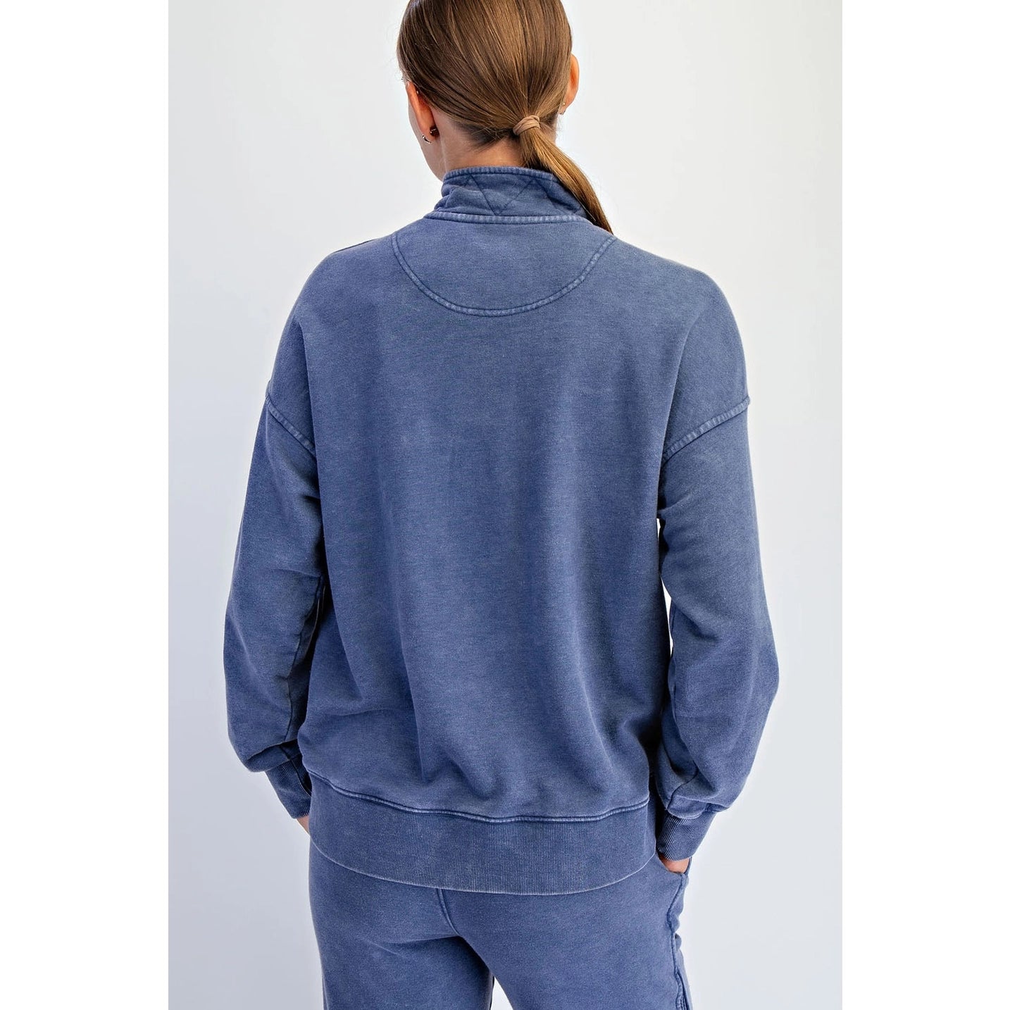 Mineral Washed Quarter Snap Pullover| Navy