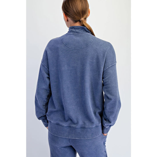 Mineral Washed Quarter Snap Pullover| Navy