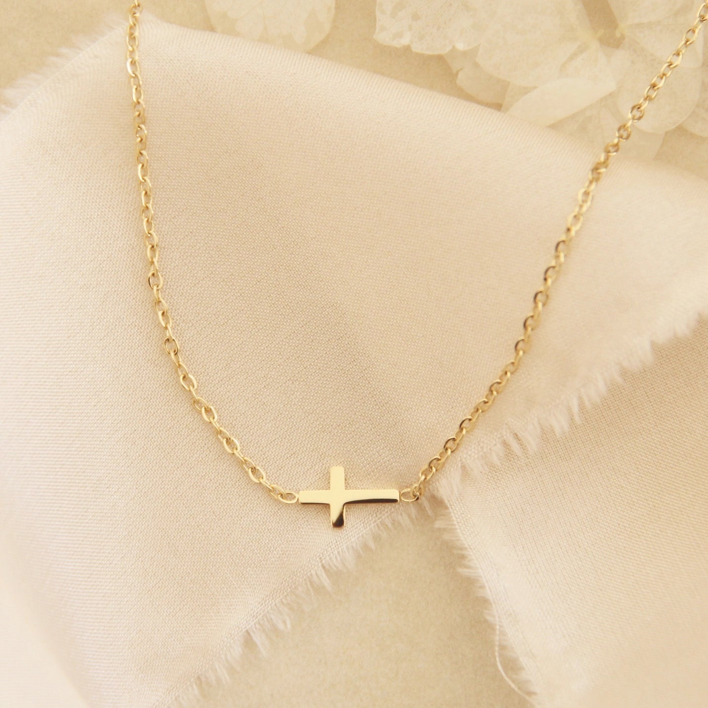 Dainty Sideways Cross Necklace | Multiple Metal Colors
