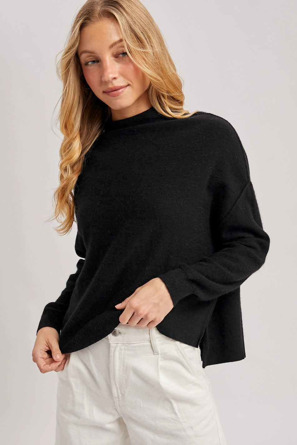 Oversized Slouch Neck Knit Sweater | Black