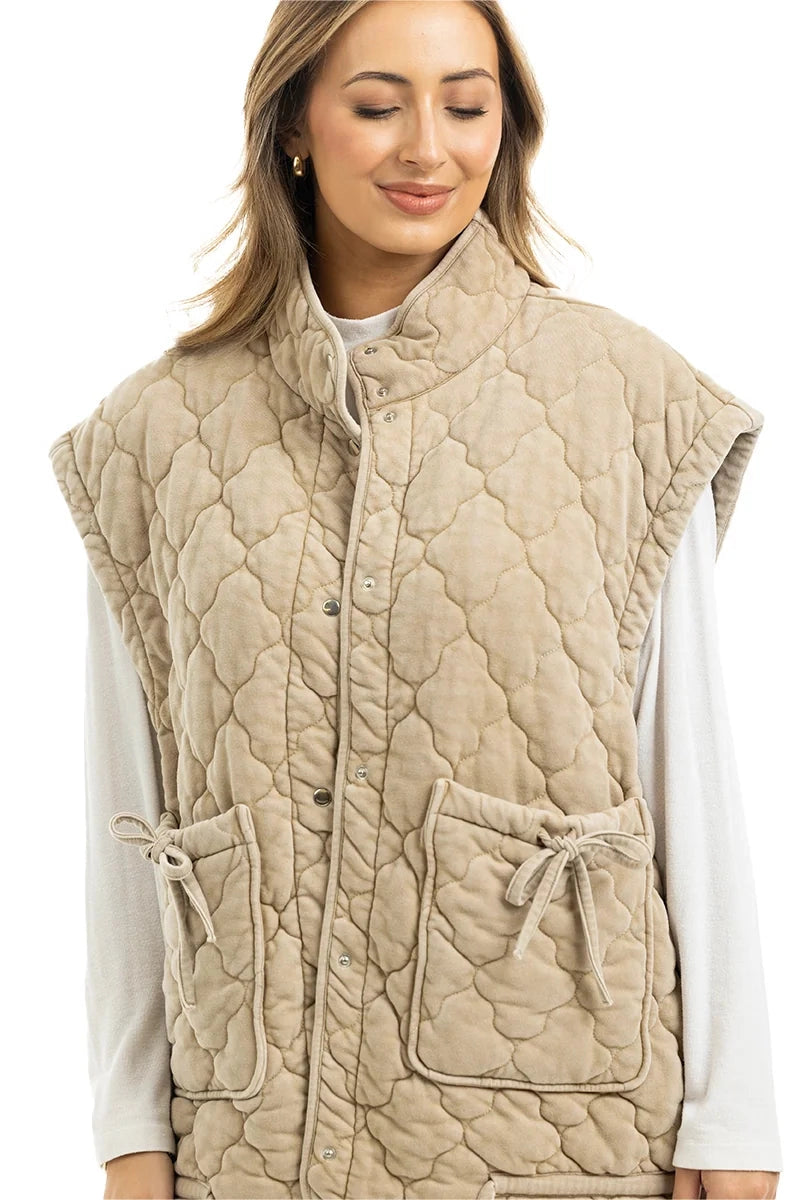 Beige Oversized Quilted Vest