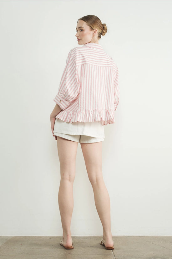 Stripe Ruffle Hem Shirt | Pink
