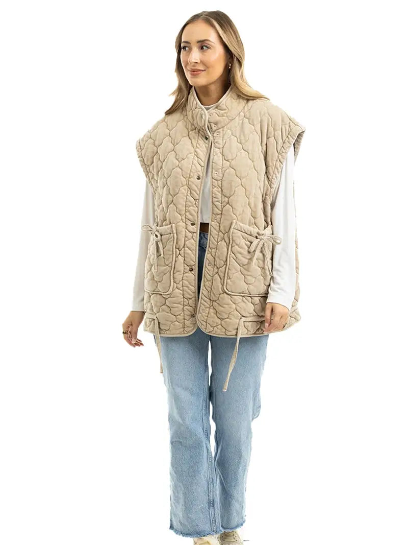 Beige Oversized Quilted Vest