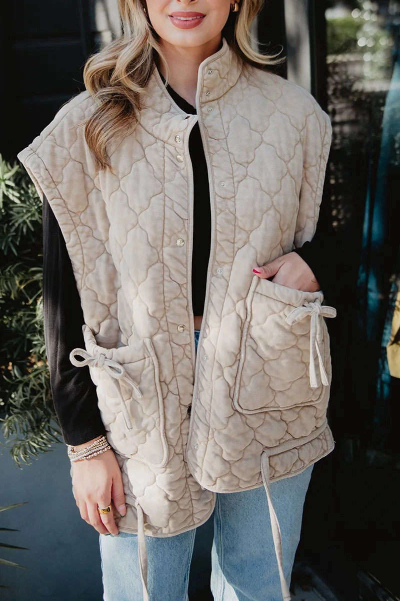 Beige Oversized Quilted Vest
