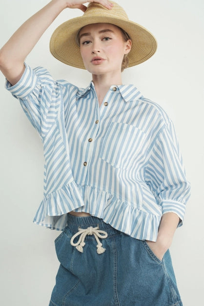 Stripe Ruffle Hem Shirt