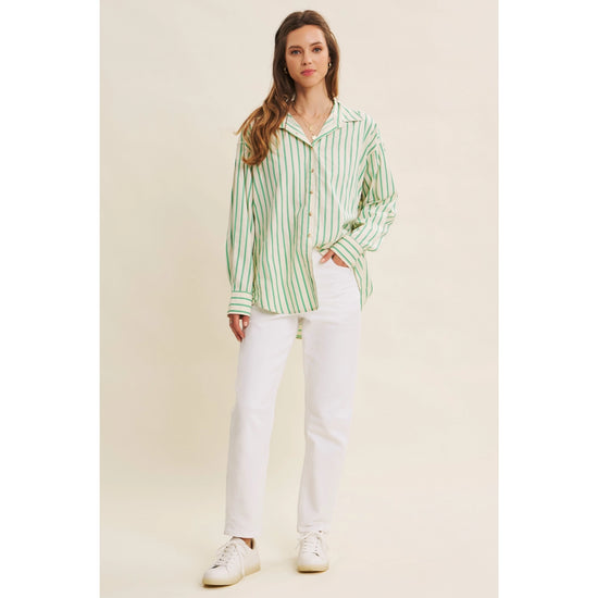 Stripe Button-Down Oversized Shirt | Green/White