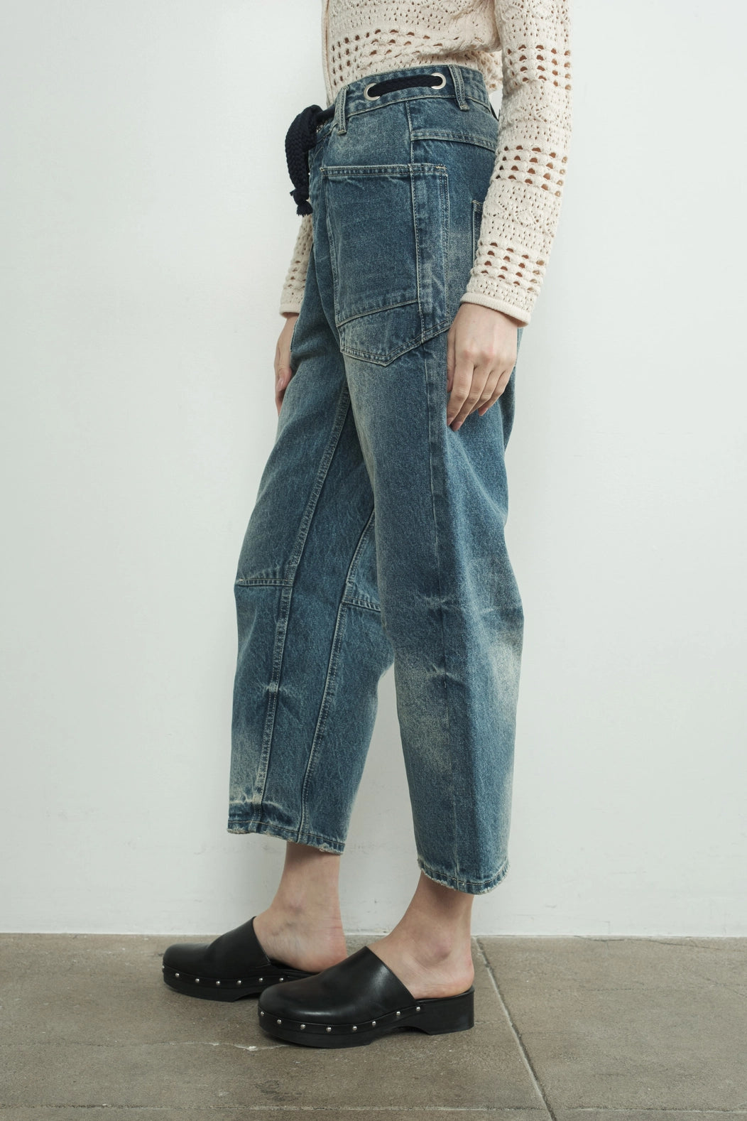 Barrel Denim Drawstring Pants | Medium Wash