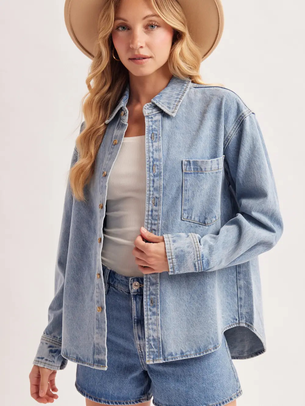 Washed Denim Button Down Shirt