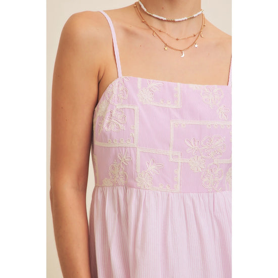 Perfect Pastel Embroidered Stripe Midi Dress