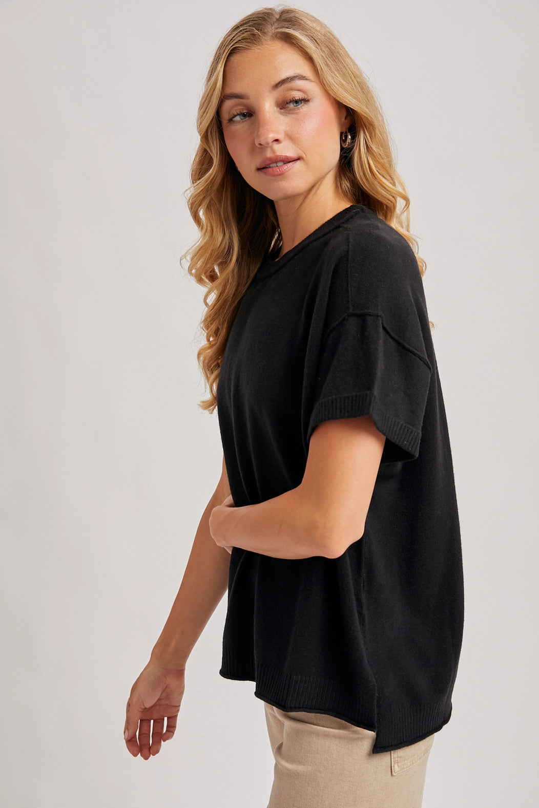 Crewneck Knit T-Shirt | Black