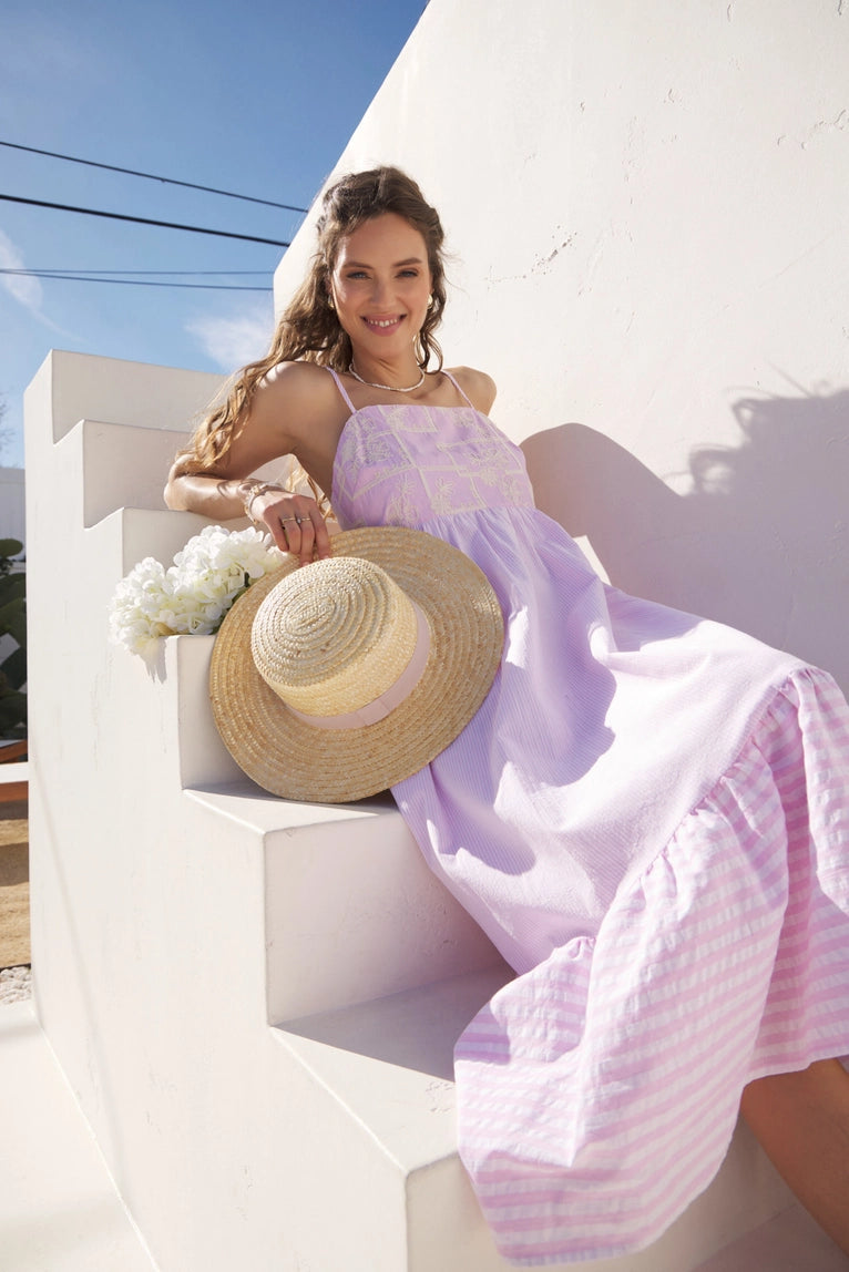 Perfect Pastel Embroidered Stripe Midi Dress