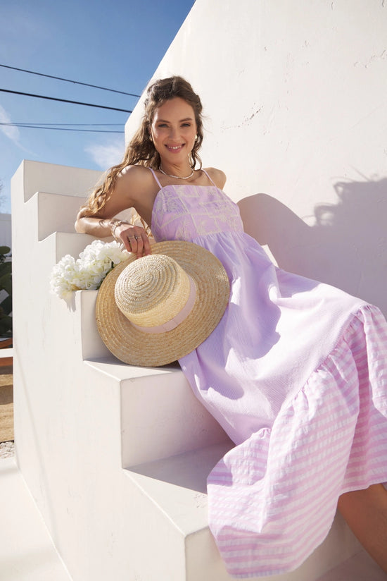 Perfect Pastel Embroidered Stripe Midi Dress