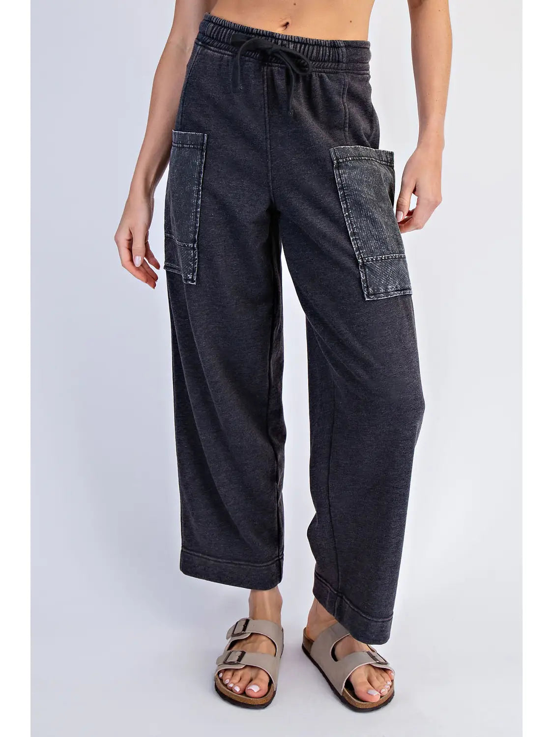 Mineral Washed French Terry Cropped Cargo Pant
