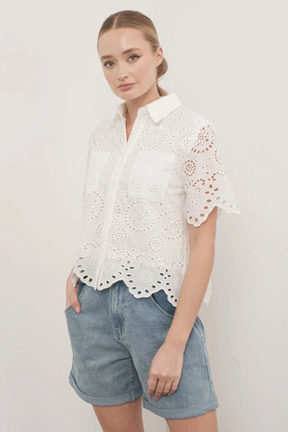 Scallop Edge Lace Button Down