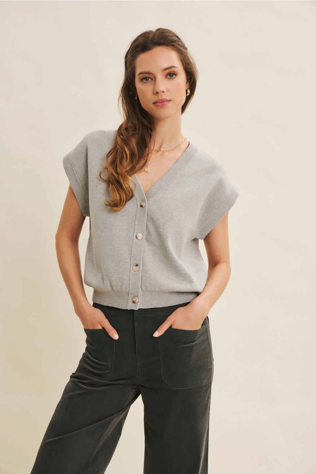 Button-Down Sweater Vest | Grey