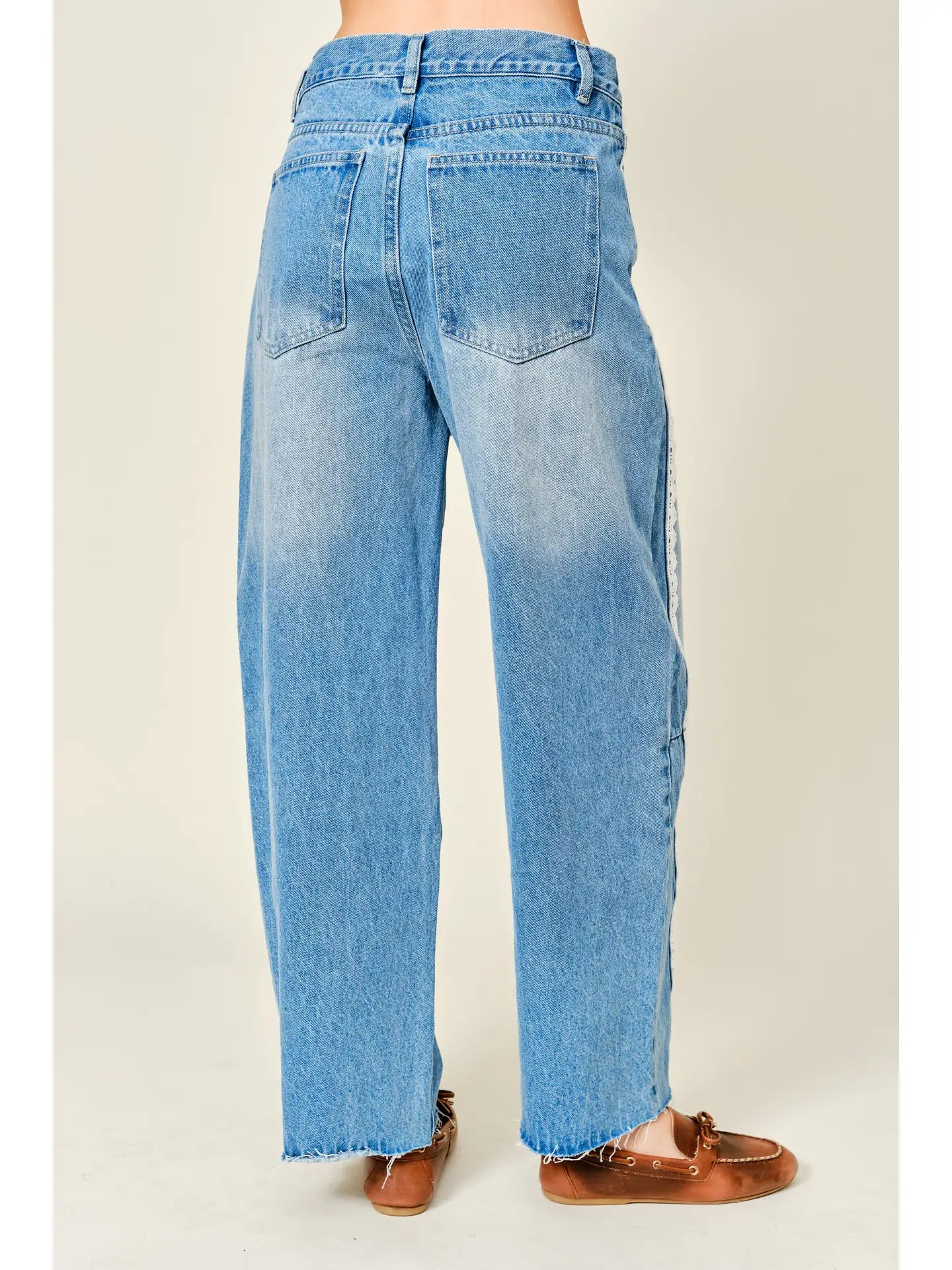 Lace Detail Barrel Denim Pants