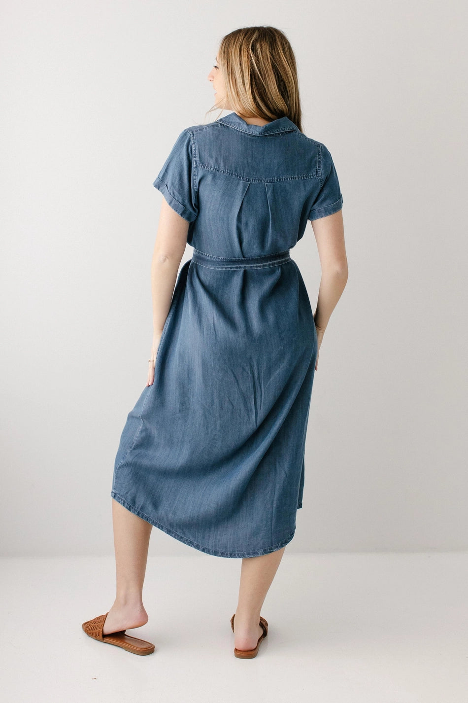 Chambray Button Down Midi Dress