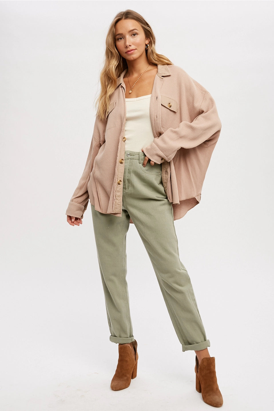 Oversized Waffle Knit Shacket - Latte