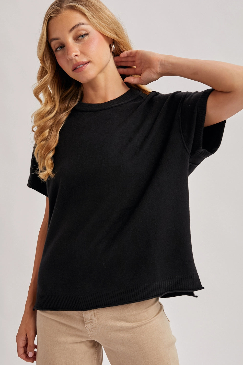 Crewneck Knit T-Shirt | Black