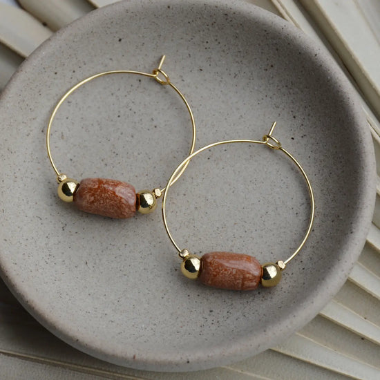 Cylinder Bead Gold Earrings - Multiple Colors Available