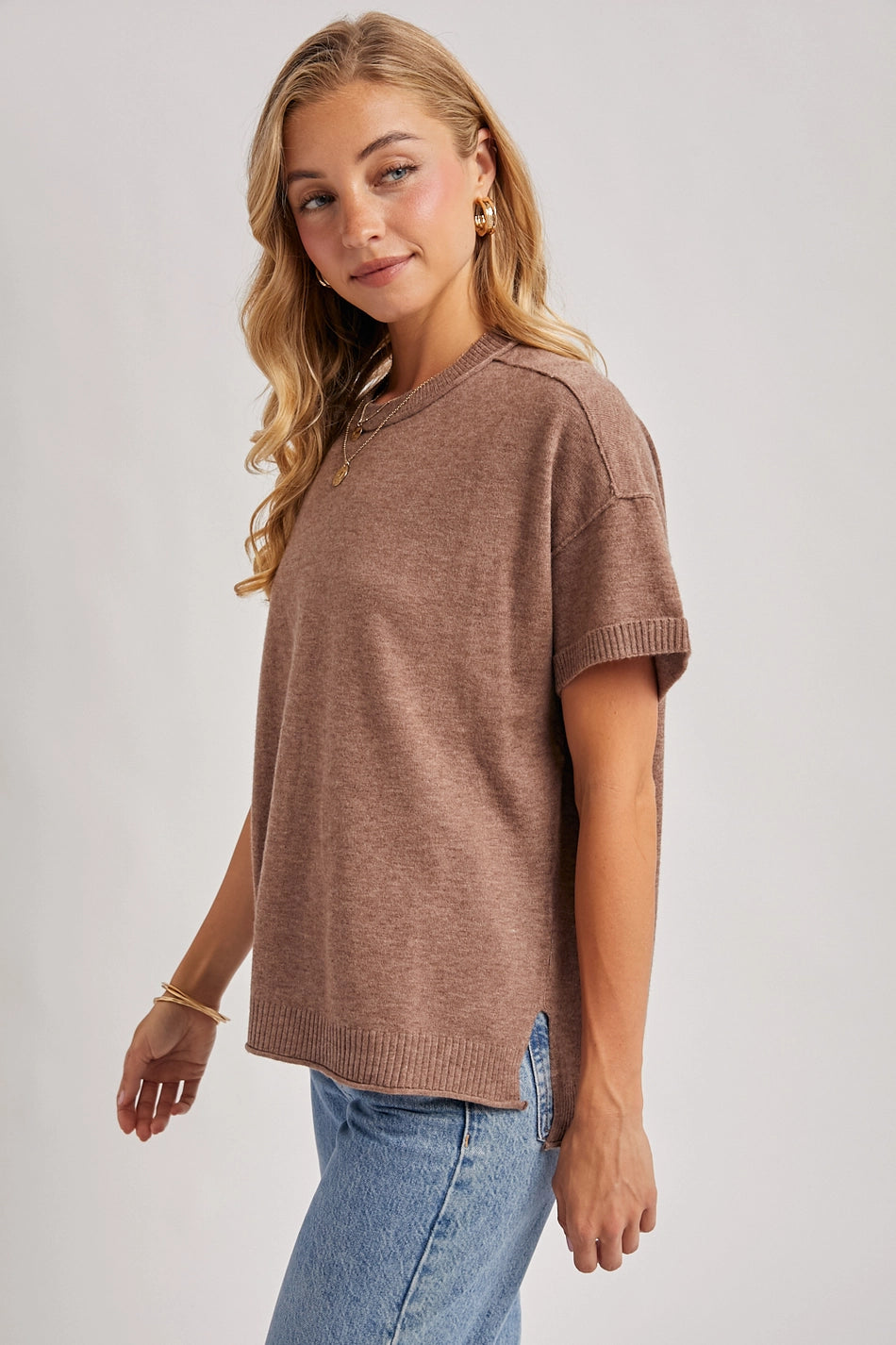 Crewneck Knit T-Shirt | Mocha
