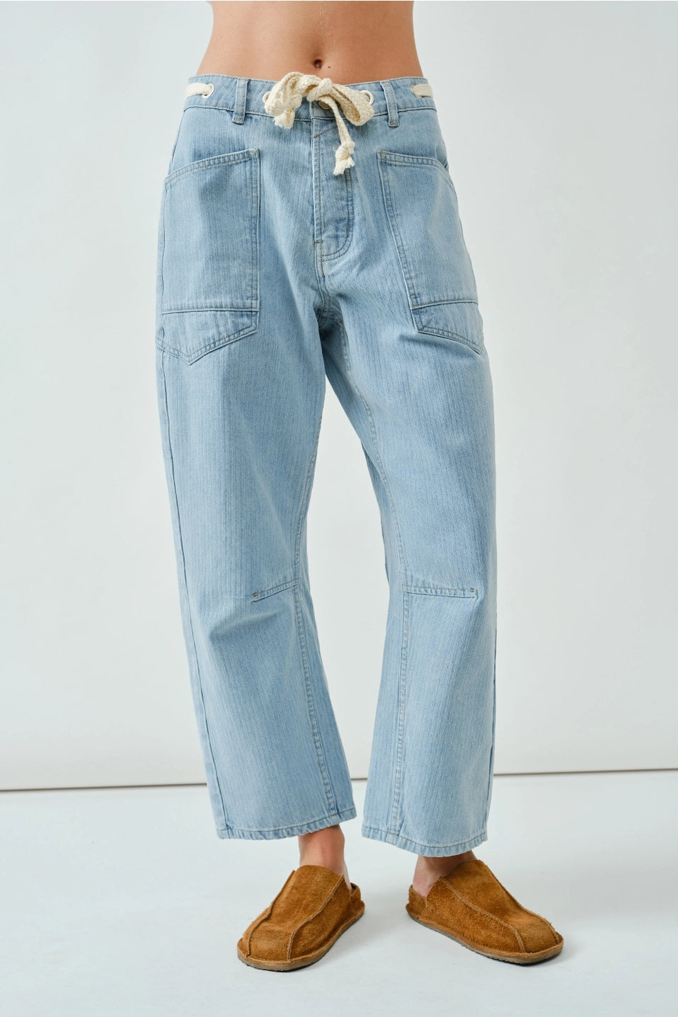 Barrel Denim Drawstring Pants | LIGHT JACQUARD